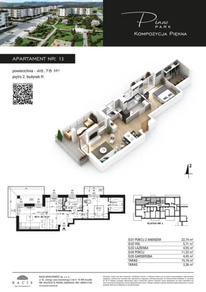 2 pokoje, mieszkanie 48,78 m², piętro 2, oferta nr 13, Piano Park bud. H, Suwałki, Czarnoziem, ul. Witolda "Rotmistrza" Pileckiego 5A