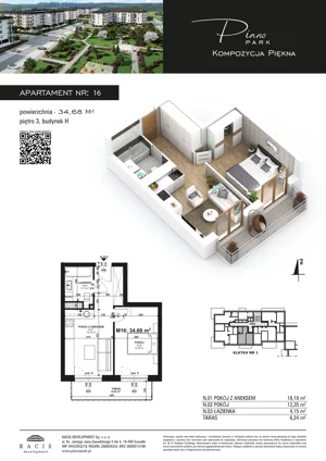 2 pokoje, mieszkanie 34,68 m², piętro 3, oferta nr 16, Piano Park bud. H, Suwałki, Czarnoziem, ul. Witolda "Rotmistrza" Pileckiego 5A