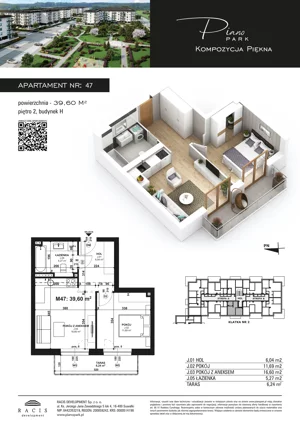 2 pokoje, mieszkanie 39,60 m², piętro 2, oferta nr 47, Piano Park bud. H, Suwałki, Czarnoziem, ul. Witolda "Rotmistrza" Pileckiego 5A
