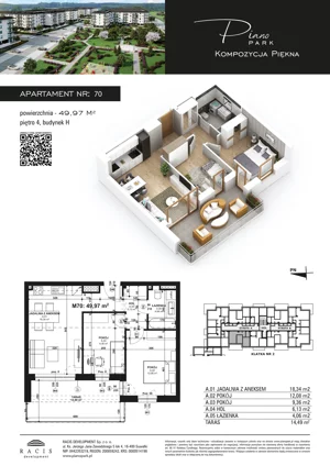 3 pokoje, mieszkanie 49,97 m², piętro 4, oferta nr 70, Piano Park bud. H, Suwałki, Czarnoziem, ul. Witolda "Rotmistrza" Pileckiego 5A