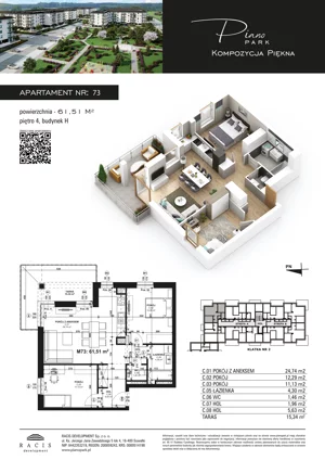 3 pokoje, mieszkanie 61,51 m², piętro 4, oferta nr 73, Piano Park bud. H, Suwałki, Czarnoziem, ul. Witolda "Rotmistrza" Pileckiego 5A