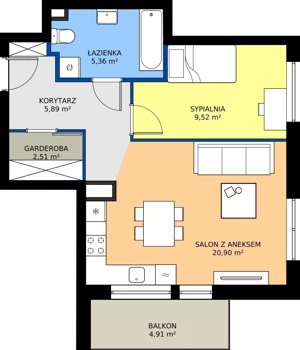 2 pokoje, mieszkanie 44,18 m², piętro 2, oferta nr M9, Vela Park Budynek 6, Rumia, Biała Rzeka, ul. Jęczmienna
