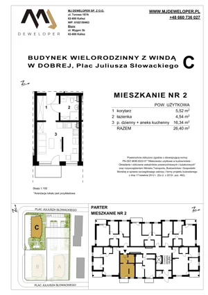1 pokój, mieszkanie 26,40 m², parter, oferta nr 2, Osiedle Dobre, Dobra, Pl. Juliusza Słowackiego
