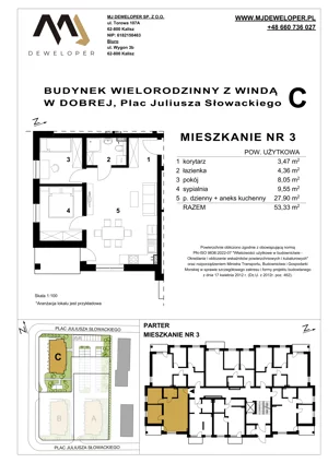 3 pokoje, mieszkanie 53,33 m², parter, oferta nr 3, Osiedle Dobre, Dobra, Pl. Juliusza Słowackiego