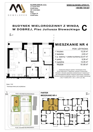 3 pokoje, mieszkanie 61,49 m², parter, oferta nr 4, Osiedle Dobre, Dobra, Pl. Juliusza Słowackiego
