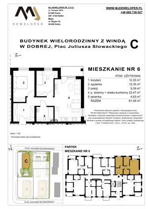 3 pokoje, mieszkanie 61,49 m², parter, oferta nr 6, Osiedle Dobre, Dobra, Pl. Juliusza Słowackiego