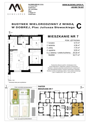 3 pokoje, mieszkanie 52,71 m², parter, oferta nr 7, Osiedle Dobre, Dobra, Pl. Juliusza Słowackiego