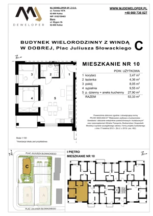 3 pokoje, mieszkanie 53,33 m², piętro 1, oferta nr 10, Osiedle Dobre, Dobra, Pl. Juliusza Słowackiego