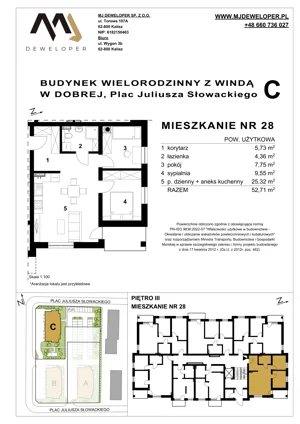 3 pokoje, mieszkanie 52,71 m², piętro 3, oferta nr 28, Osiedle Dobre, Dobra, Pl. Juliusza Słowackiego