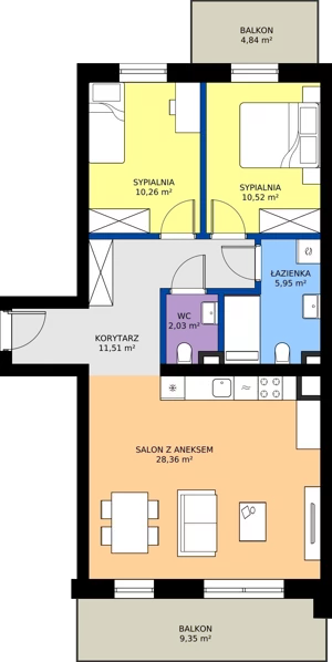 3 pokoje, mieszkanie 68,63 m², piętro 2, oferta nr C.21, Tarasy Bernardyńskie Budynek C, Kalisz, Śródmieście, ul. Kazimierza Mystkowskiego