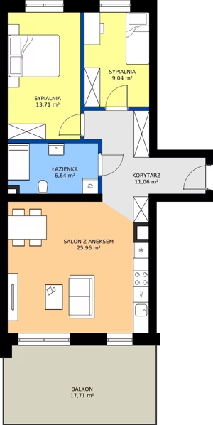 3 pokoje, mieszkanie 66,41 m², piętro 1, oferta nr C.140, Tarasy Bernardyńskie Budynek C, Kalisz, Śródmieście, ul. Kazimierza Mystkowskiego