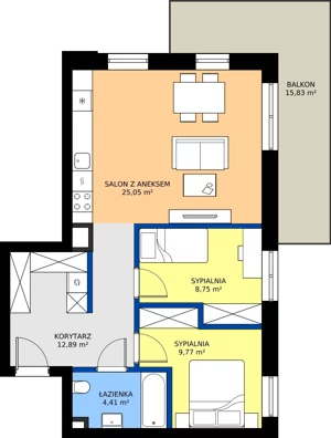 3 pokoje, mieszkanie 60,87 m², piętro 2, oferta nr C.112, Tarasy Bernardyńskie Budynek C, Kalisz, Śródmieście, ul. Kazimierza Mystkowskiego