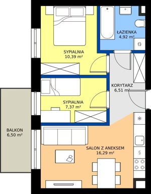 3 pokoje, mieszkanie 45,48 m², piętro 1, oferta nr C.108, Tarasy Bernardyńskie Budynek C, Kalisz, Śródmieście, ul. Kazimierza Mystkowskiego