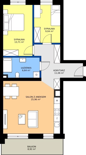 3 pokoje, mieszkanie 66,41 m², piętro 2, oferta nr C.149, Tarasy Bernardyńskie Budynek C, Kalisz, Śródmieście, ul. Kazimierza Mystkowskiego