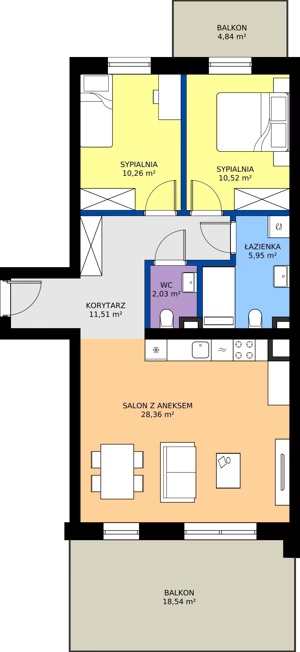 3 pokoje, mieszkanie 68,63 m², piętro 1, oferta nr C.10, Tarasy Bernardyńskie Budynek C, Kalisz, Śródmieście, ul. Kazimierza Mystkowskiego