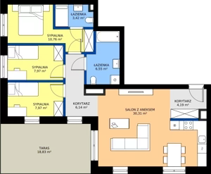 4 pokoje, mieszkanie 77,31 m², piętro 5, oferta nr C.54, Tarasy Bernardyńskie Budynek C, Kalisz, Śródmieście, ul. Kazimierza Mystkowskiego