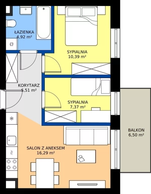 3 pokoje, mieszkanie 45,48 m², piętro 1, oferta nr C.64, Tarasy Bernardyńskie Budynek C, Kalisz, Śródmieście, ul. Kazimierza Mystkowskiego