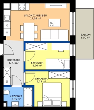 3 pokoje, mieszkanie 45,16 m², piętro 2, oferta nr C.144, Tarasy Bernardyńskie Budynek C, Kalisz, Śródmieście, ul. Kazimierza Mystkowskiego