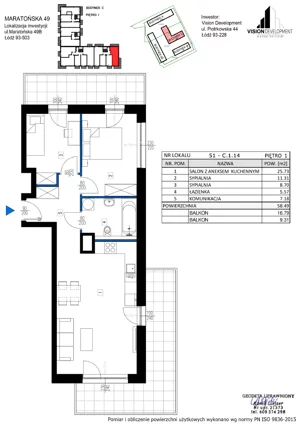 3 pokoje, apartament 58,49 m², piętro 1, oferta nr B51, Maratońska 49, Łódź, Polesie, Retkinia, ul. Maratońska 49
