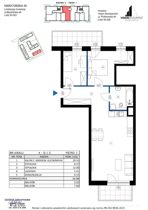 3 pokoje, apartament 64,88 m², piętro 1, oferta nr 4, Maratońska 49, Łódź, Polesie, Retkinia, ul. Maratońska 49
