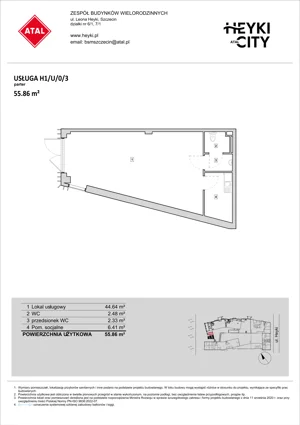 Lokal użytkowy 55,86 m², oferta nr H1-U-0-3, Heyki City ATAL - lokale użytkowe, Szczecin, Prawobrzeże, Międzyodrze, ul. Leona Heyki