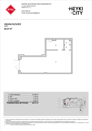 Lokal użytkowy 64,27 m², oferta nr H1-U-0-2, Heyki City ATAL - lokale użytkowe, Szczecin, Prawobrzeże, Międzyodrze, ul. Leona Heyki