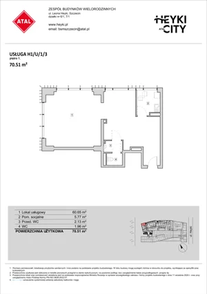 Lokal użytkowy 70,51 m², oferta nr H1-U-1-3, Heyki City ATAL - lokale użytkowe, Szczecin, Prawobrzeże, Międzyodrze, ul. Leona Heyki