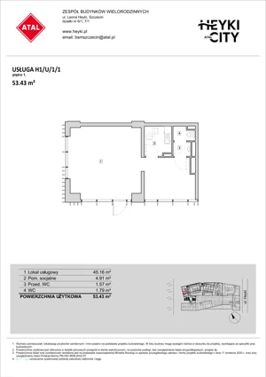 Lokal użytkowy 53,43 m², oferta nr H1-U-1-1, Heyki City ATAL - lokale użytkowe, Szczecin, Prawobrzeże, Międzyodrze, ul. Leona Heyki