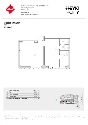 Lokal użytkowy 72,27 m², oferta nr H2-U-1-5, Heyki City ATAL - lokale użytkowe, Szczecin, Prawobrzeże, Międzyodrze, ul. Leona Heyki