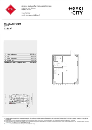 Lokal użytkowy 32,31 m², oferta nr H2-U-1-4, Heyki City ATAL - lokale użytkowe, Szczecin, Prawobrzeże, Międzyodrze, ul. Leona Heyki
