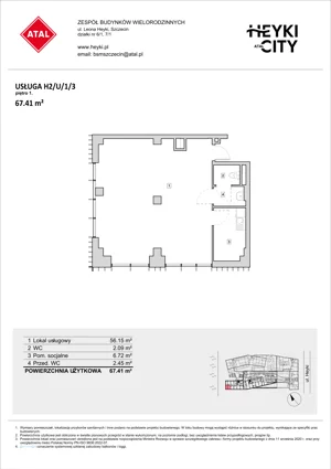 Lokal użytkowy 67,41 m², oferta nr H2-U-1-3, Heyki City ATAL - lokale użytkowe, Szczecin, Prawobrzeże, Międzyodrze, ul. Leona Heyki