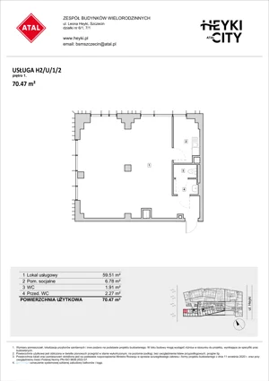 Lokal użytkowy 70,47 m², oferta nr H2-U-1-2, Heyki City ATAL - lokale użytkowe, Szczecin, Prawobrzeże, Międzyodrze, ul. Leona Heyki