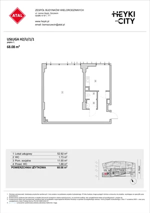 Lokal użytkowy 68,08 m², oferta nr H2-U-1-1, Heyki City ATAL - lokale użytkowe, Szczecin, Prawobrzeże, Międzyodrze, ul. Leona Heyki