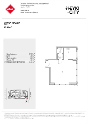 Lokal użytkowy 49,27 m², oferta nr H3-U-1-4, Heyki City ATAL - lokale użytkowe, Szczecin, Prawobrzeże, Międzyodrze, ul. Leona Heyki