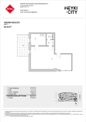 Lokal użytkowy 63,10 m², oferta nr H3-U-1-3, Heyki City ATAL - lokale użytkowe, Szczecin, Prawobrzeże, Międzyodrze, ul. Leona Heyki
