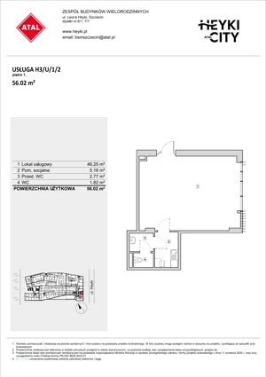 Lokal użytkowy 55,32 m², oferta nr H3-U-1-2, Heyki City ATAL - lokale użytkowe, Szczecin, Prawobrzeże, Międzyodrze, ul. Leona Heyki