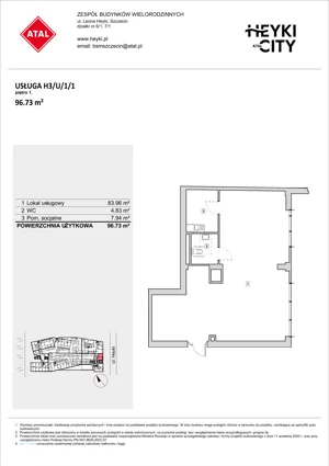 Lokal użytkowy 96,73 m², oferta nr H3-U-1-1, Heyki City ATAL - lokale użytkowe, Szczecin, Prawobrzeże, Międzyodrze, ul. Leona Heyki