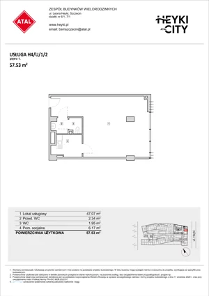 Lokal użytkowy 57,53 m², oferta nr H4-U-1-2, Heyki City ATAL - lokale użytkowe, Szczecin, Prawobrzeże, Międzyodrze, ul. Leona Heyki