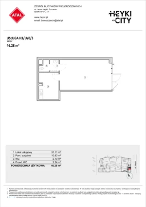 Lokal użytkowy 46,28 m², oferta nr H3-U-0-3, Heyki City ATAL - lokale użytkowe, Szczecin, Prawobrzeże, Międzyodrze, ul. Leona Heyki
