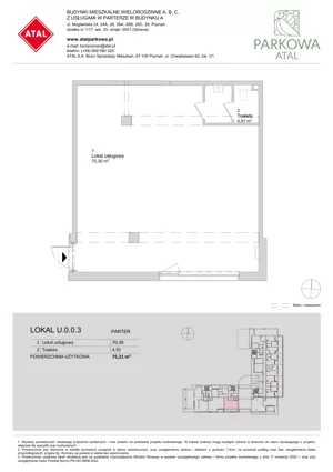 Lokal użytkowy 75,21 m², oferta nr U.0.0.3, ATAL Parkowa - lokale użytkowe, Poznań, Nowe Miasto, Osiedle Warszawskie, ul. Mogileńska
