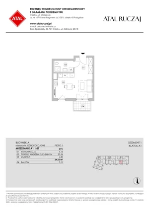 1 pokój, mieszkanie 29,52 m², piętro 1, oferta nr A1.1.07, ATAL Ruczaj, Kraków, Łagiewniki-Borek Fałęcki, Borek Fałęcki, ul. Obozowa
