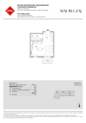 1 pokój, mieszkanie 29,52 m², piętro 2, oferta nr A1.2.11, ATAL Ruczaj, Kraków, Łagiewniki-Borek Fałęcki, Borek Fałęcki, ul. Obozowa
