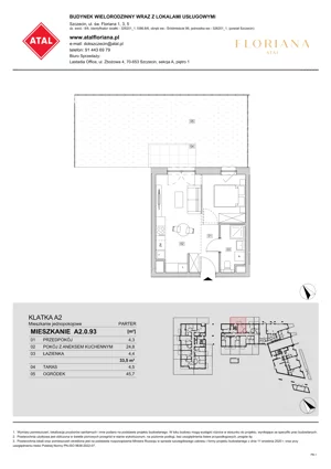 1 pokój, mieszkanie 33,50 m², parter, oferta nr A2.0.93, ATAL Floriana, Szczecin, Śródmieście, Łasztownia, św. Floriana