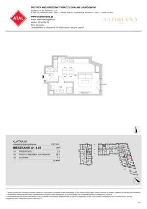 1 pokój, mieszkanie 33,40 m², piętro 1, oferta nr A1.1.08, ATAL Floriana, Szczecin, Śródmieście, Łasztownia, św. Floriana