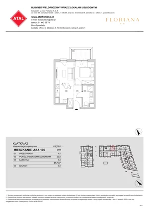 1 pokój, mieszkanie 31,70 m², piętro 1, oferta nr A2.1.100, ATAL Floriana, Szczecin, Śródmieście, Łasztownia, św. Floriana