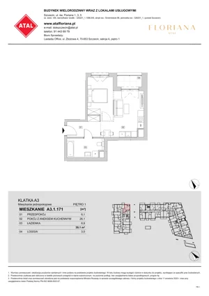 1 pokój, mieszkanie 39,10 m², piętro 1, oferta nr A3.1.171, ATAL Floriana, Szczecin, Śródmieście, Łasztownia, św. Floriana
