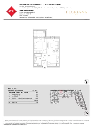 1 pokój, mieszkanie 33,90 m², piętro 2, oferta nr A2.2.114, ATAL Floriana, Szczecin, Śródmieście, Łasztownia, św. Floriana