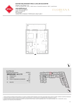 1 pokój, mieszkanie 36,30 m², piętro 2, oferta nr A2.2.115, ATAL Floriana, Szczecin, Śródmieście, Łasztownia, św. Floriana