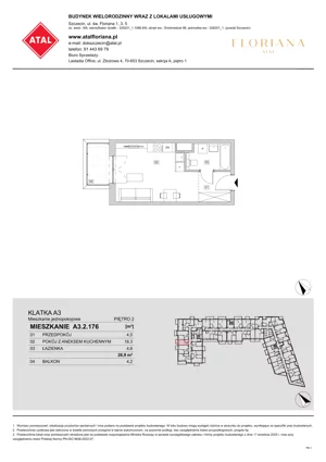 1 pokój, mieszkanie 26,90 m², piętro 2, oferta nr A3.2.176, ATAL Floriana, Szczecin, Śródmieście, Łasztownia, św. Floriana