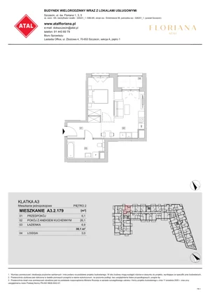 1 pokój, mieszkanie 39,10 m², piętro 2, oferta nr A3.2.179, ATAL Floriana, Szczecin, Śródmieście, Łasztownia, św. Floriana